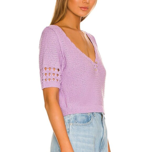 Free People Bree Cropped Pullover Purple Short Sleeve Sweater XS NWT Revolve - Picture 5 of 11
